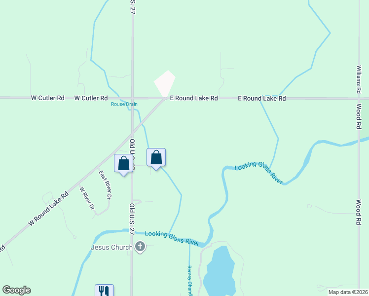 map of restaurants, bars, coffee shops, grocery stores, and more near 1300 East Round Lake Road in DeWitt
