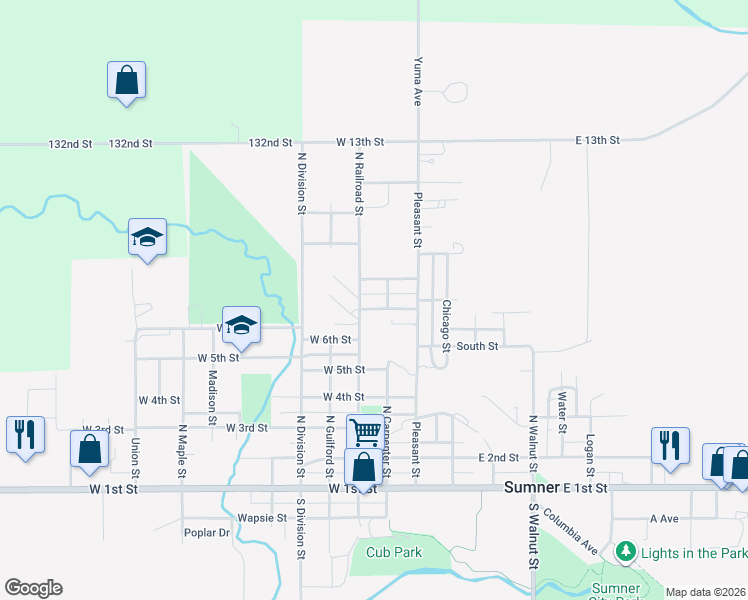 map of restaurants, bars, coffee shops, grocery stores, and more near 106 W 7th St in Sumner