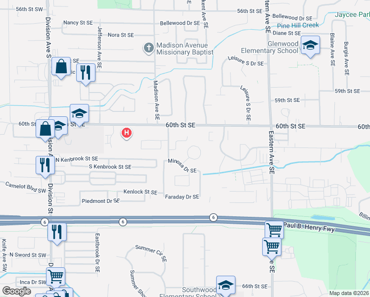 map of restaurants, bars, coffee shops, grocery stores, and more near 609 Fresno Circle Southeast in Grand Rapids
