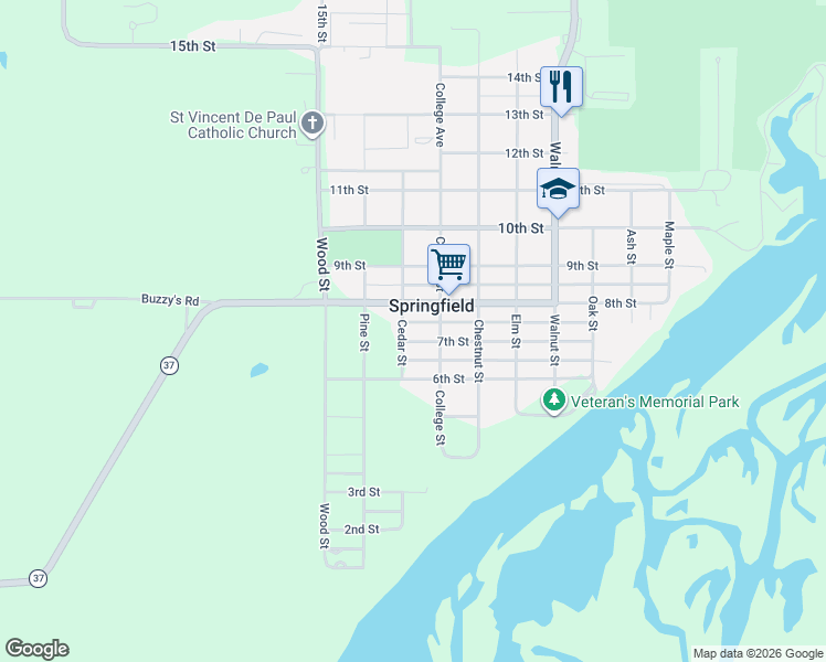 map of restaurants, bars, coffee shops, grocery stores, and more near in Springfield