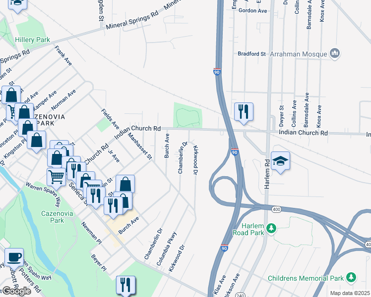 map of restaurants, bars, coffee shops, grocery stores, and more near 269 Chamberlin Drive in Buffalo