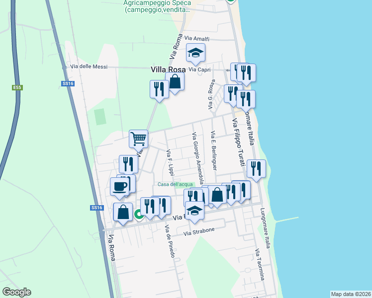 map of restaurants, bars, coffee shops, grocery stores, and more near 2 Via Lelio Basso in Villa Rosa