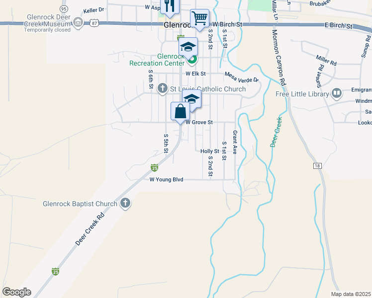 map of restaurants, bars, coffee shops, grocery stores, and more near in Glenrock