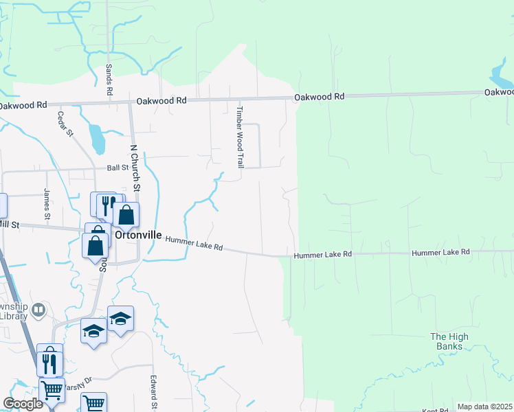 map of restaurants, bars, coffee shops, grocery stores, and more near 125 Village Court in Brandon Township