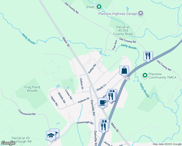 map of restaurants, bars, coffee shops, grocery stores, and more near 3 Kelley Road in Plaistow