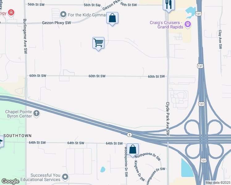 map of restaurants, bars, coffee shops, grocery stores, and more near 1150 60th Street Southwest in Byron Center