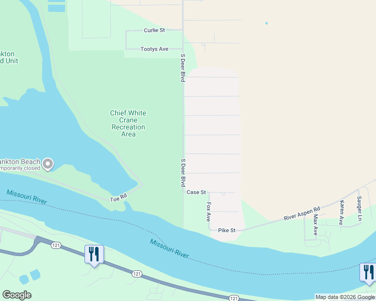 map of restaurants, bars, coffee shops, grocery stores, and more near 100 Richard Street in Yankton