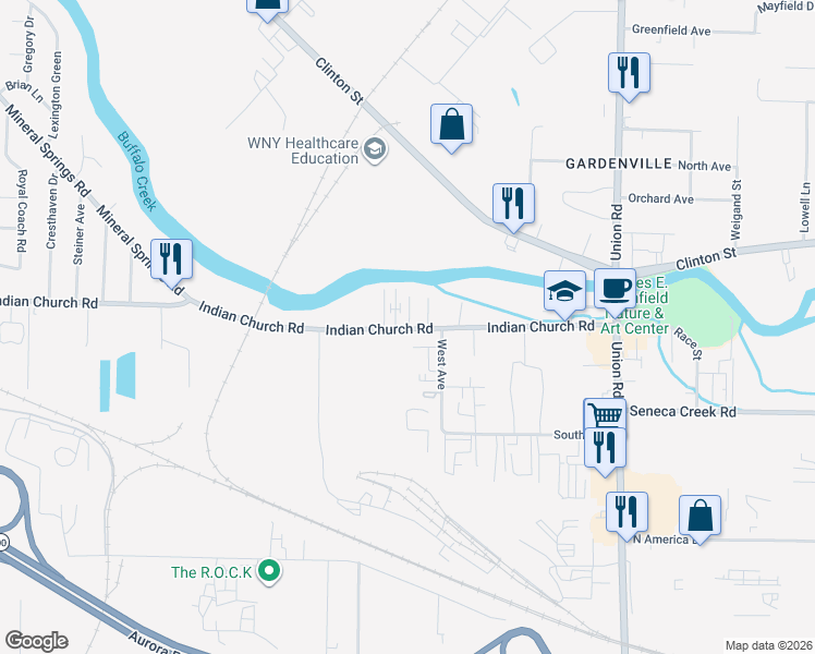 map of restaurants, bars, coffee shops, grocery stores, and more near in West Seneca