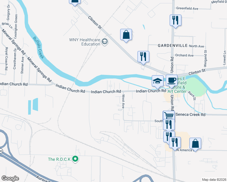 map of restaurants, bars, coffee shops, grocery stores, and more near in West Seneca