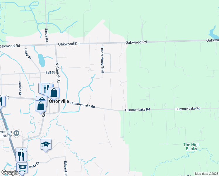 map of restaurants, bars, coffee shops, grocery stores, and more near 125 Village Court in Brandon Township