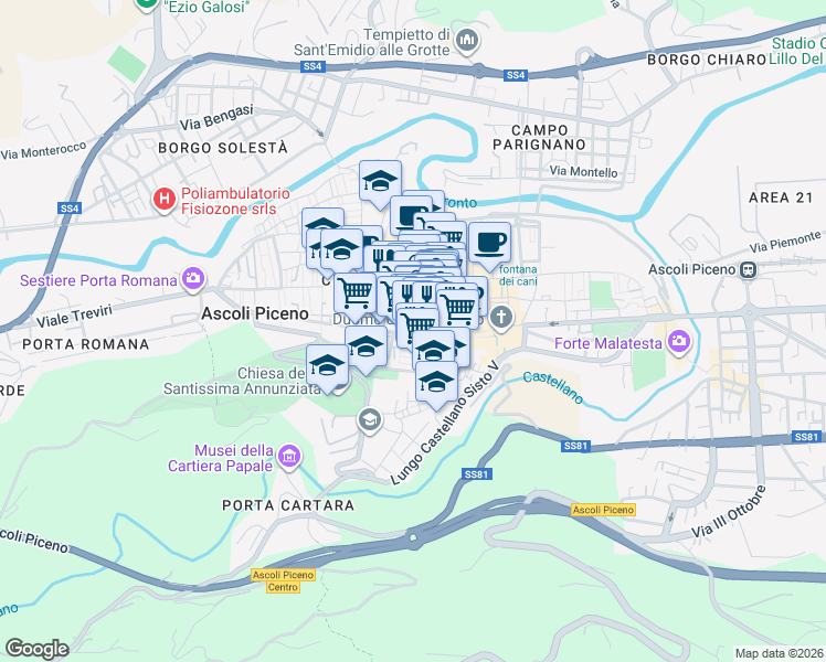 map of restaurants, bars, coffee shops, grocery stores, and more near in Ascoli Piceno
