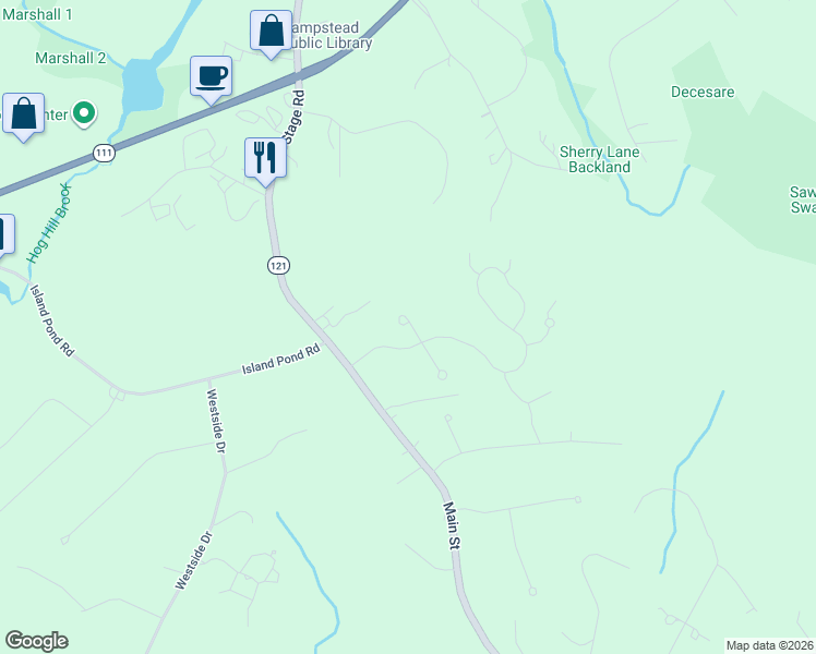 map of restaurants, bars, coffee shops, grocery stores, and more near 3 Guernsey Drive in Atkinson
