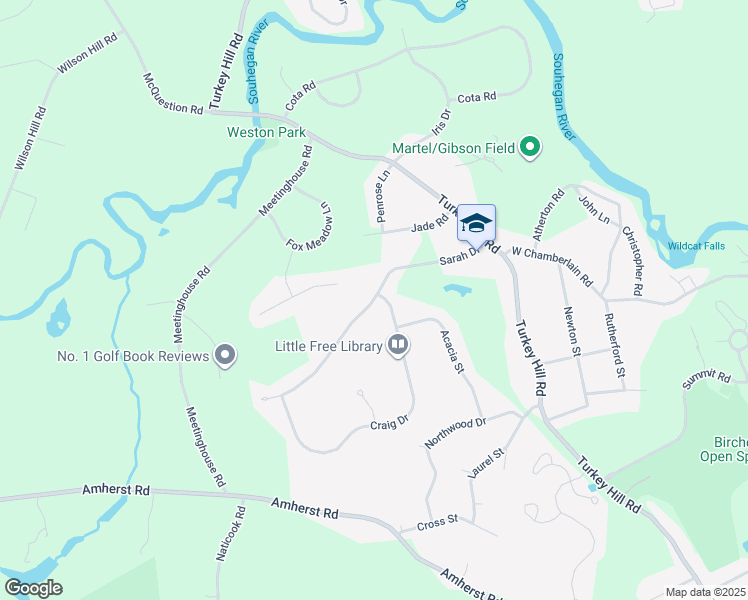 map of restaurants, bars, coffee shops, grocery stores, and more near 16 Sarah Drive in Merrimack