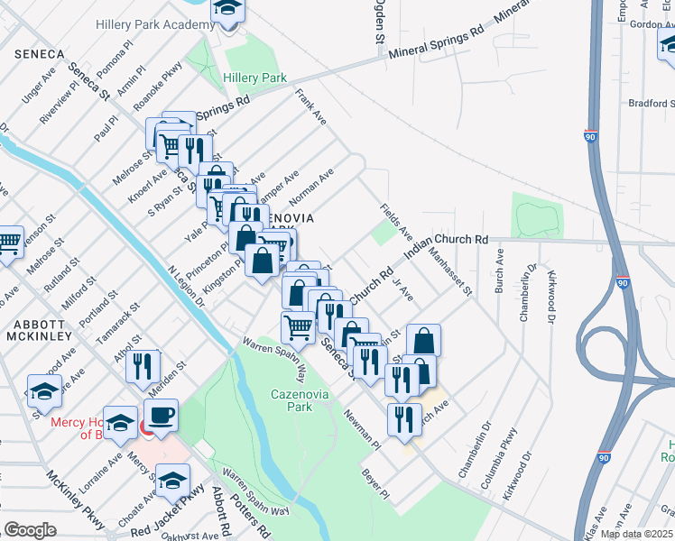 map of restaurants, bars, coffee shops, grocery stores, and more near 69 Buffum Street in Buffalo