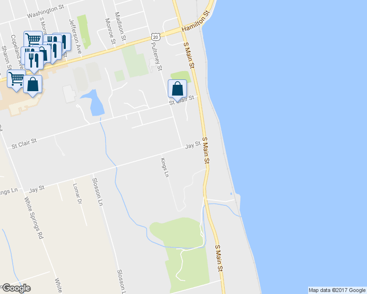 map of restaurants, bars, coffee shops, grocery stores, and more near 32 Jay Street in Geneva