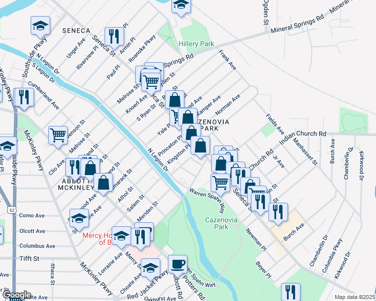 map of restaurants, bars, coffee shops, grocery stores, and more near 7 Peremont Place in Buffalo