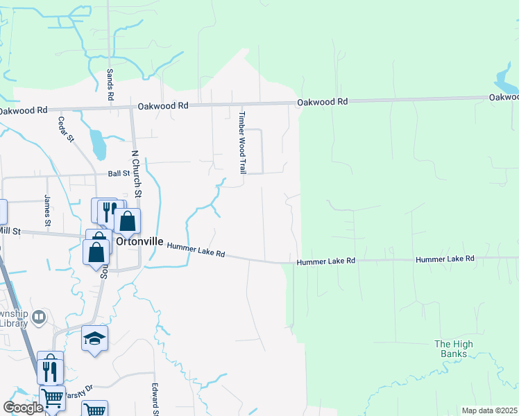 map of restaurants, bars, coffee shops, grocery stores, and more near 125 Village Court in Brandon Township
