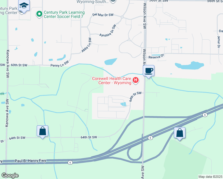 map of restaurants, bars, coffee shops, grocery stores, and more near 6181 Wilson Avenue Southwest in Wyoming