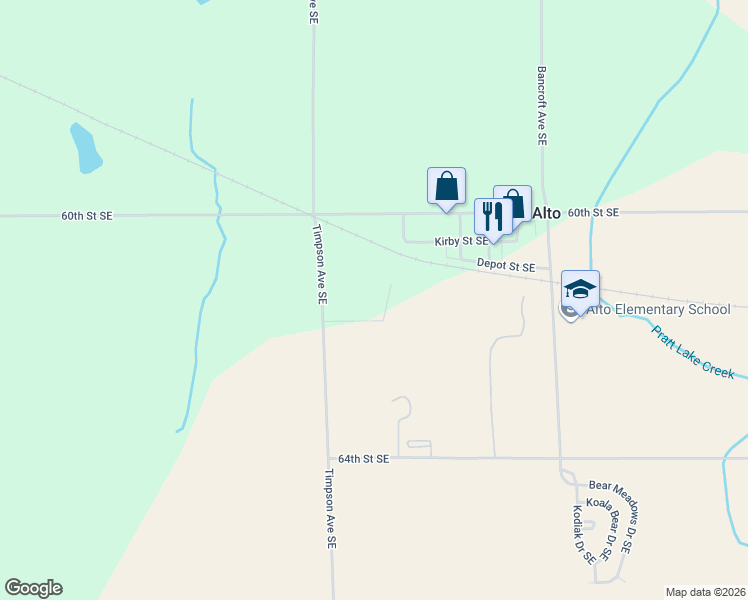 map of restaurants, bars, coffee shops, grocery stores, and more near 11325 Bancroft Way Southeast in Alto