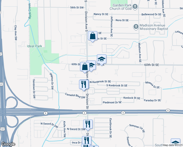 map of restaurants, bars, coffee shops, grocery stores, and more near 28 60th Street Southeast in Grand Rapids
