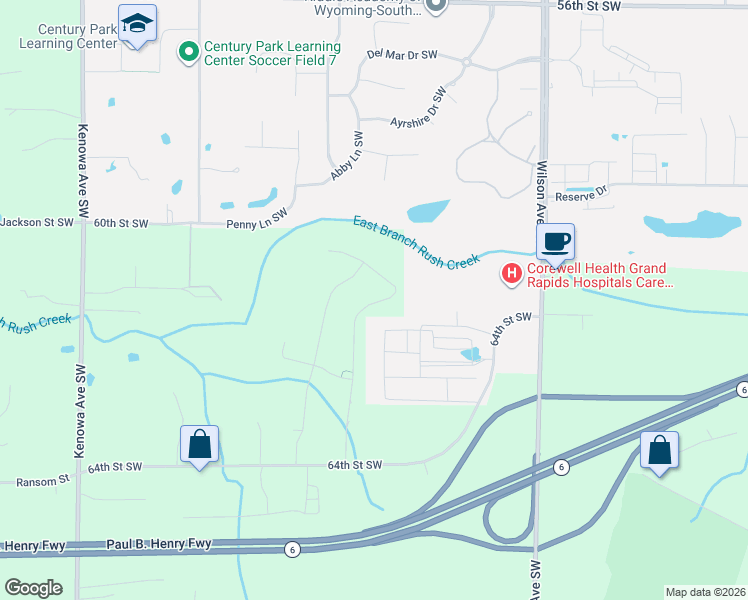 map of restaurants, bars, coffee shops, grocery stores, and more near 6113 Harmon Green Avenue in Grandville
