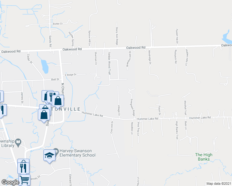 map of restaurants, bars, coffee shops, grocery stores, and more near 145 Village Court in Brandon Township