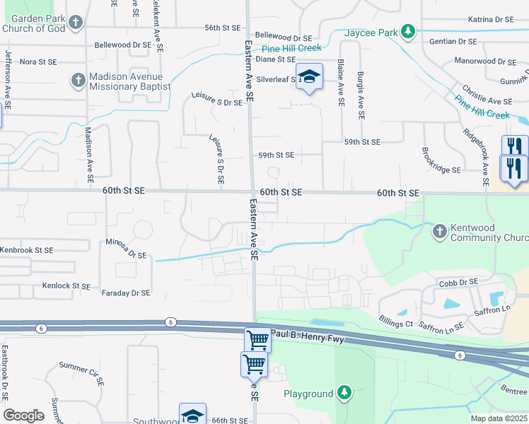map of restaurants, bars, coffee shops, grocery stores, and more near 905 Keeler Drive Southeast in Grand Rapids