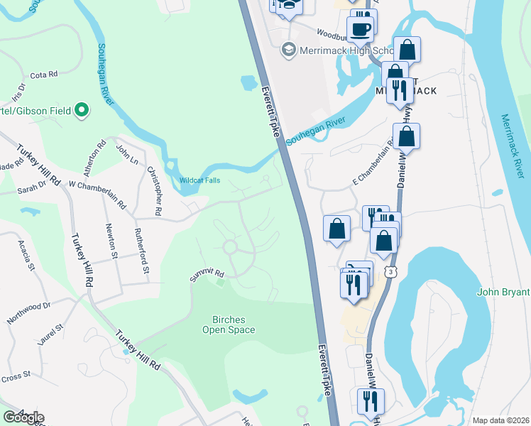 map of restaurants, bars, coffee shops, grocery stores, and more near 25 Vanden Road in Merrimack