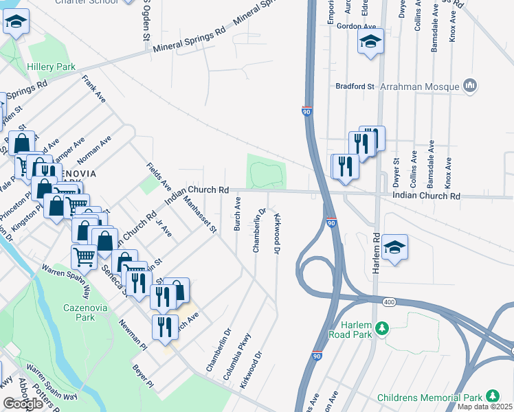 map of restaurants, bars, coffee shops, grocery stores, and more near 269 Chamberlin Drive in Buffalo