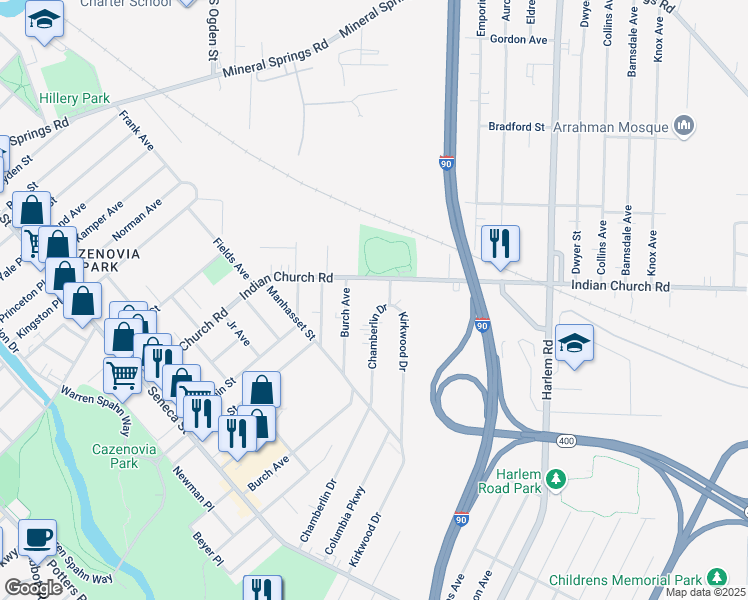 map of restaurants, bars, coffee shops, grocery stores, and more near 269 Chamberlin Drive in Buffalo