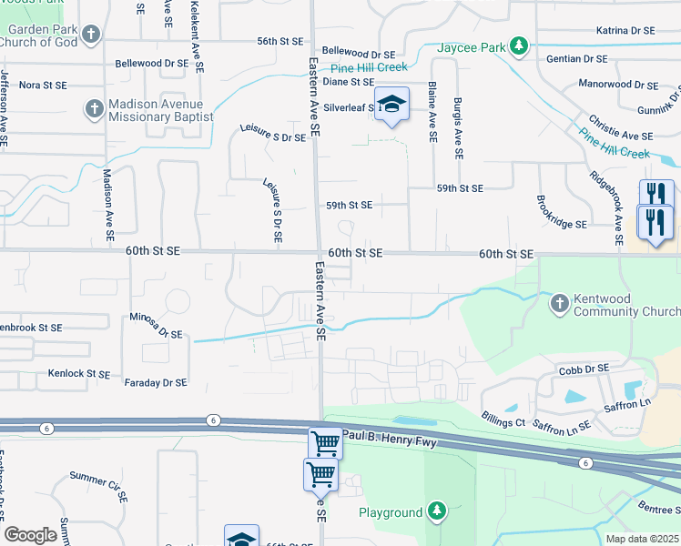map of restaurants, bars, coffee shops, grocery stores, and more near 913 Keeler Court Southeast in Grand Rapids