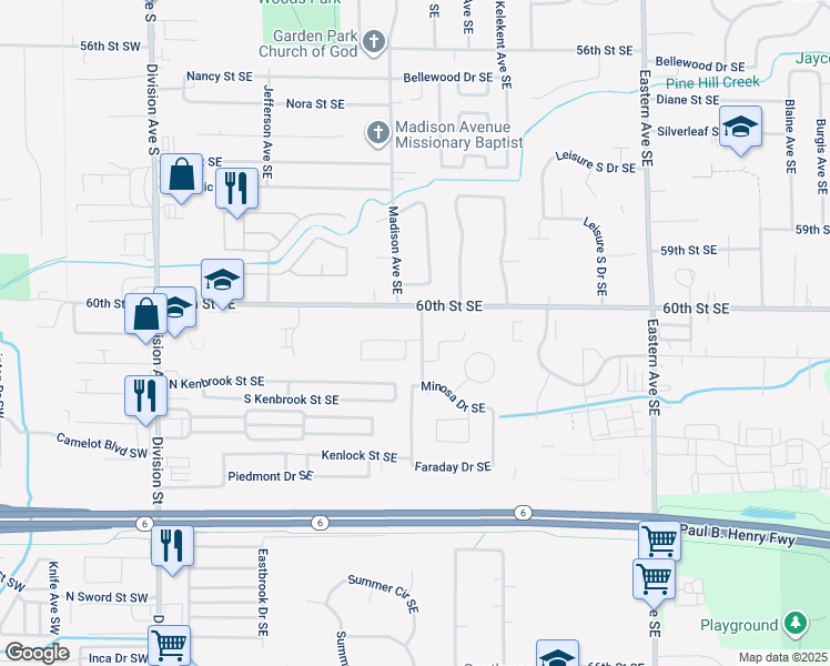map of restaurants, bars, coffee shops, grocery stores, and more near 503 North Amber Drive Southeast in Grand Rapids