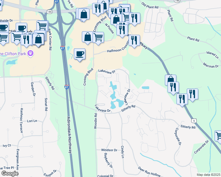 map of restaurants, bars, coffee shops, grocery stores, and more near 26 Coachman Square in Saratoga County