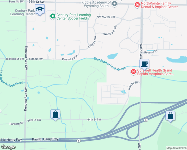 map of restaurants, bars, coffee shops, grocery stores, and more near 6070 Kuiper Drive in Grandville