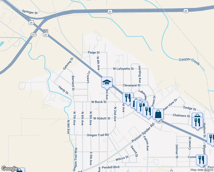 map of restaurants, bars, coffee shops, grocery stores, and more near 483 North 3rd Avenue in Casper