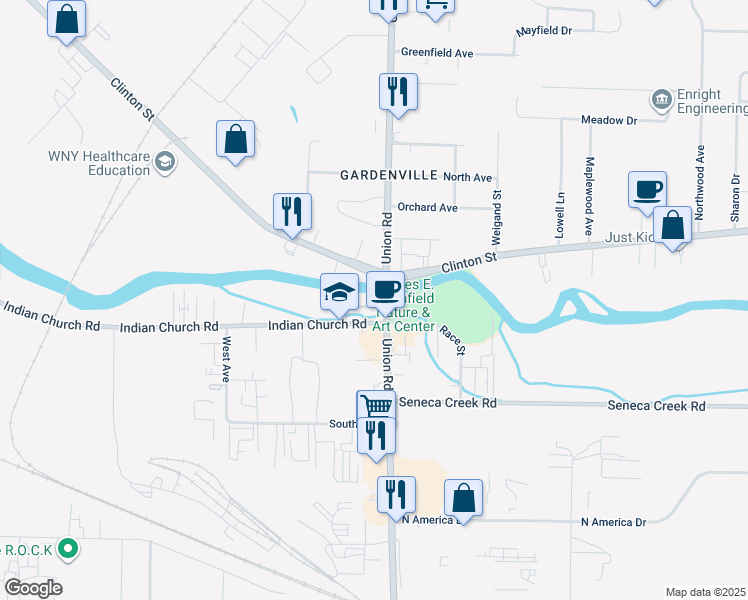 map of restaurants, bars, coffee shops, grocery stores, and more near in West Seneca