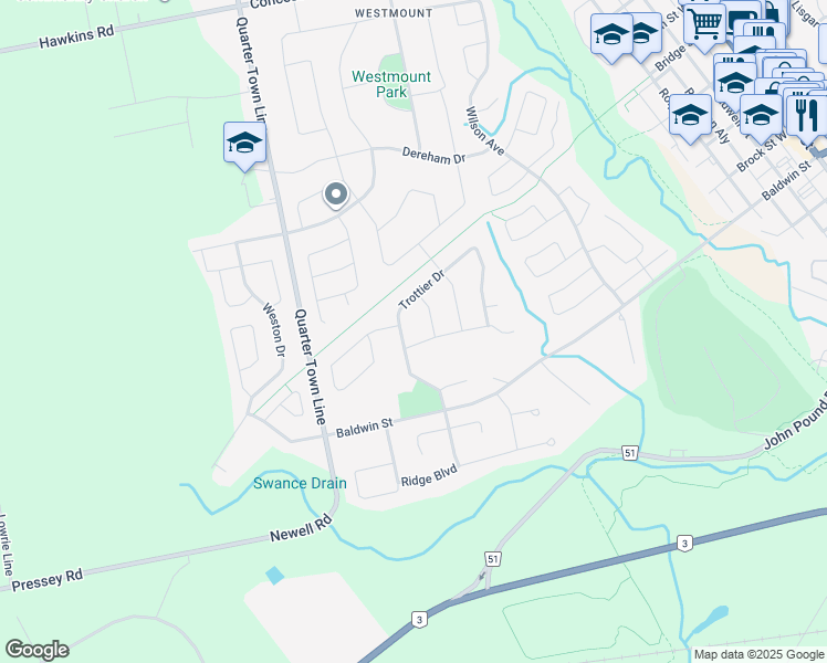 map of restaurants, bars, coffee shops, grocery stores, and more near 7 Judy Avenue in Tillsonburg
