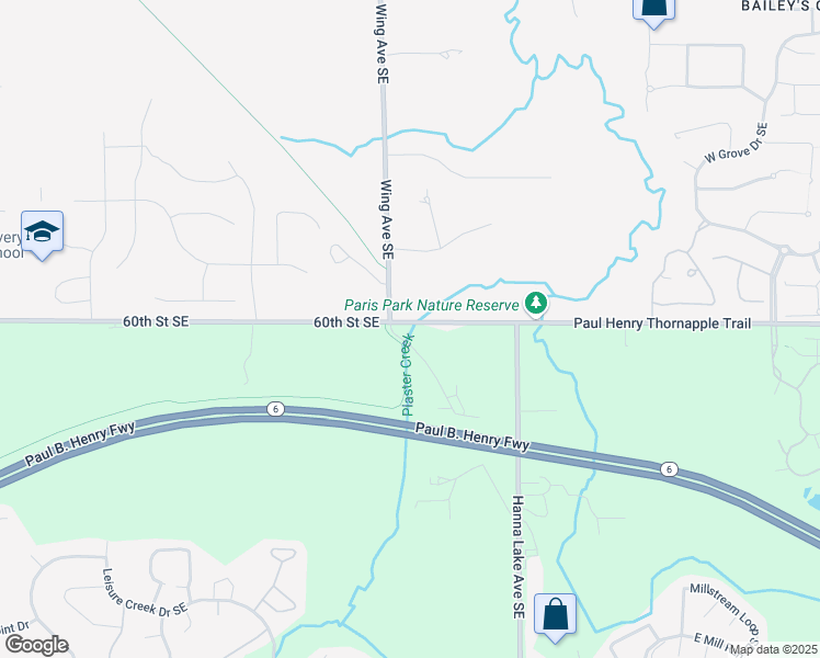 map of restaurants, bars, coffee shops, grocery stores, and more near 3043 60th Street Southeast in Kentwood