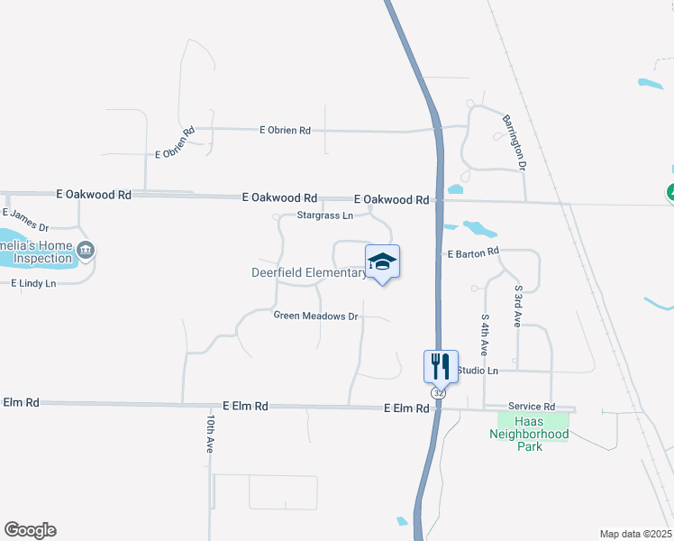 map of restaurants, bars, coffee shops, grocery stores, and more near East Bluestem Drive in Oak Creek