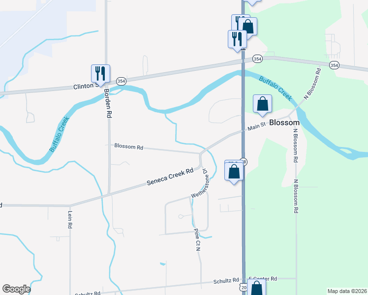 map of restaurants, bars, coffee shops, grocery stores, and more near 176 Blossom Road in Buffalo
