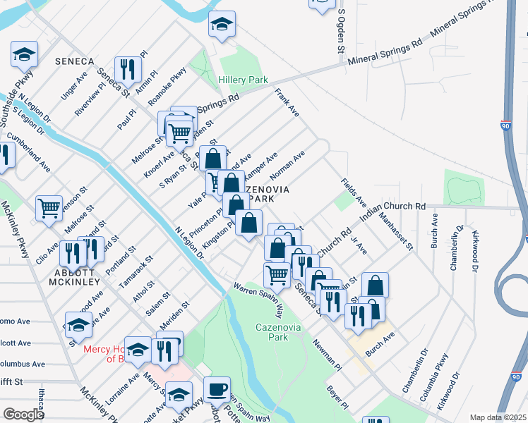 map of restaurants, bars, coffee shops, grocery stores, and more near 33 Zittel Street in Buffalo