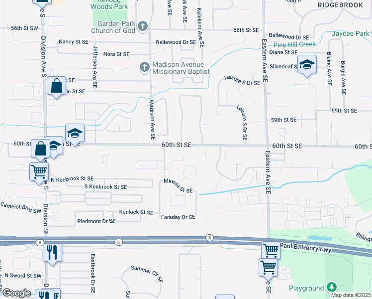 map of restaurants, bars, coffee shops, grocery stores, and more near 504 60th Street Southeast in Grand Rapids