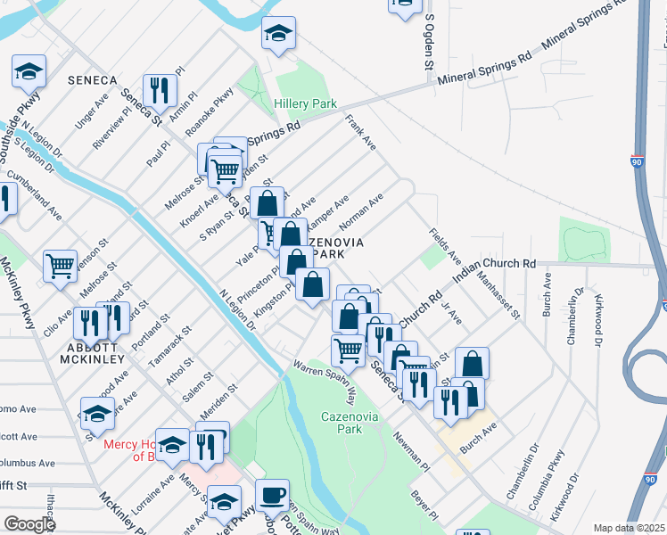 map of restaurants, bars, coffee shops, grocery stores, and more near 42 Zittel Street in Buffalo