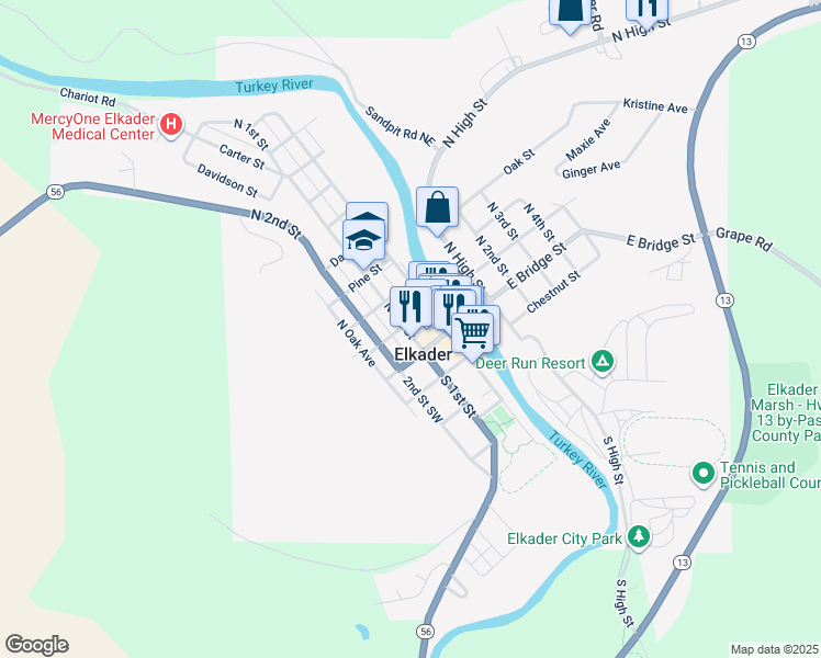 map of restaurants, bars, coffee shops, grocery stores, and more near in Elkader