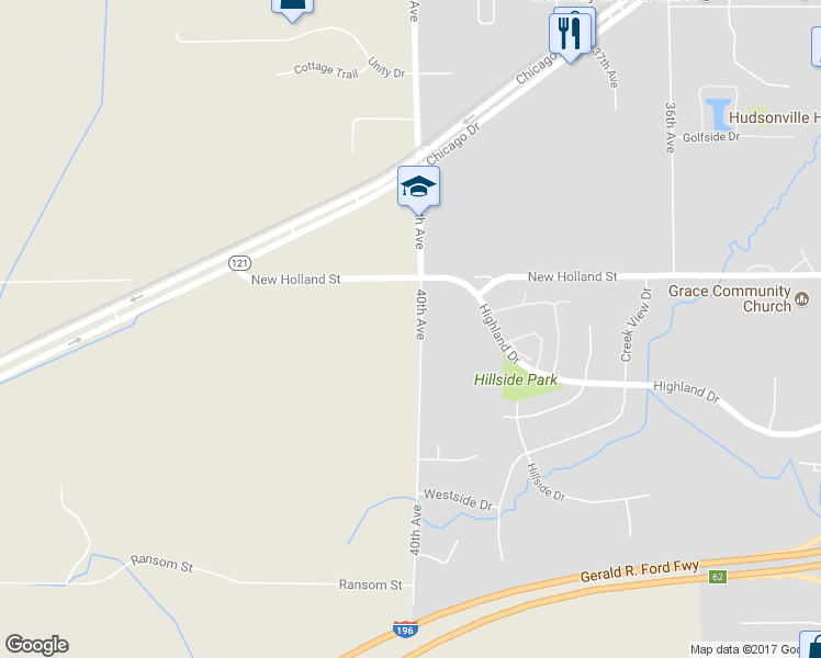 map of restaurants, bars, coffee shops, grocery stores, and more near 4727 40th Avenue in Hudsonville