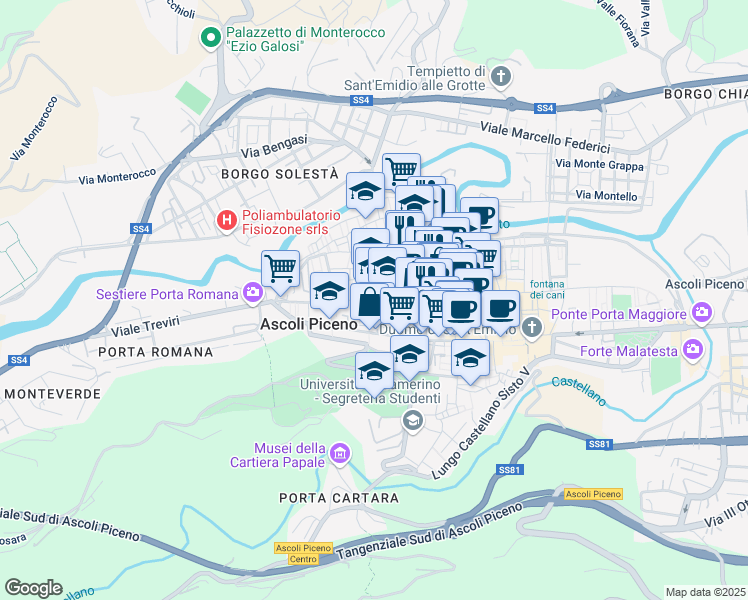 map of restaurants, bars, coffee shops, grocery stores, and more near 71 Corso Giuseppe Mazzini in Ascoli Piceno