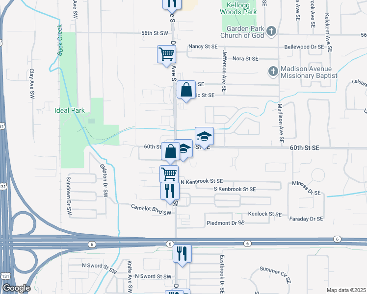 map of restaurants, bars, coffee shops, grocery stores, and more near 28 60th Street Southeast in Grand Rapids