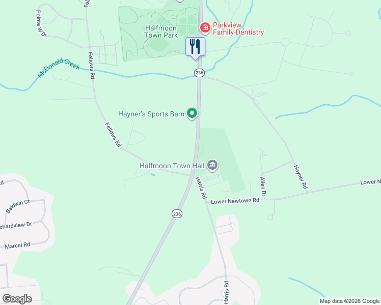 map of restaurants, bars, coffee shops, grocery stores, and more near 116 New York 236 in Saratoga County