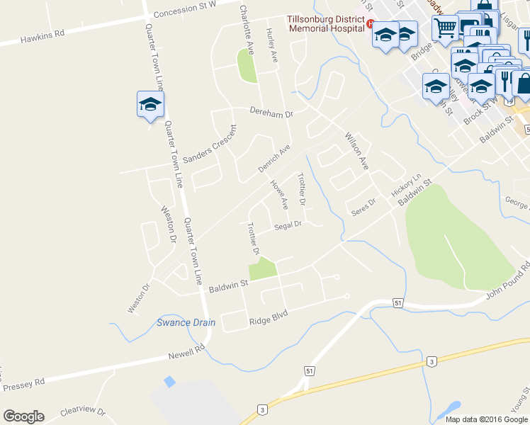 map of restaurants, bars, coffee shops, grocery stores, and more near 7 Judy Avenue in Tillsonburg