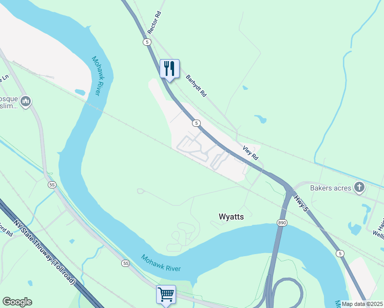 map of restaurants, bars, coffee shops, grocery stores, and more near 21 Alflo Circle in Schenectady
